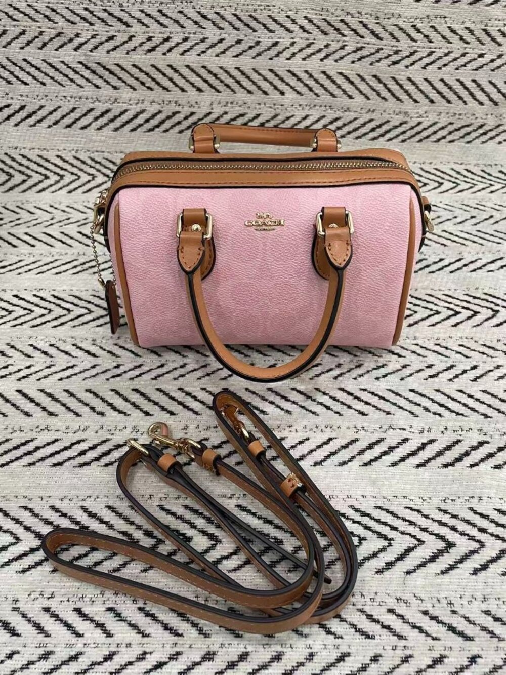 Coach Pink Mini Barrel Satchel Bag Gold Horse Carriage Logo Convertible Crossbod